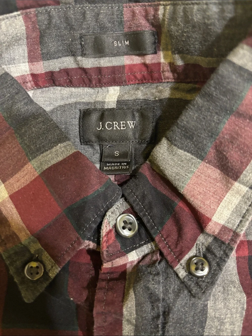 J. Crew Men's Plaid Button-Down Shirt in Burgundy, Gray and Black